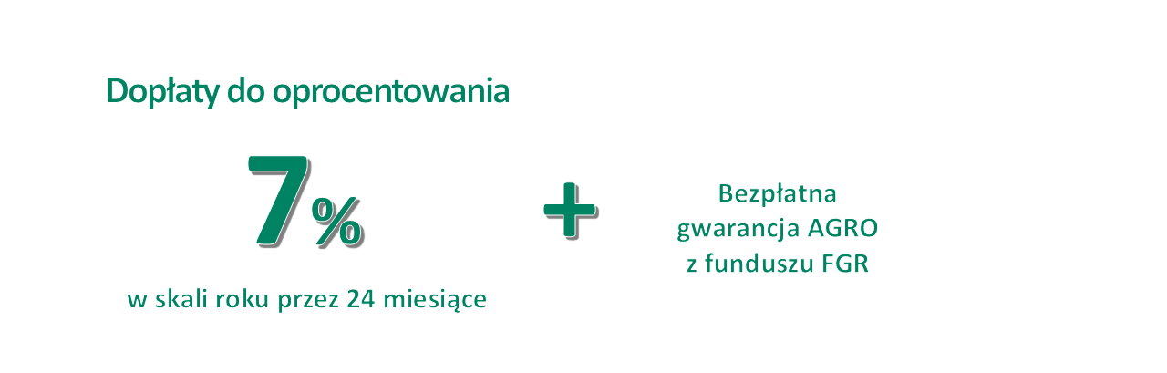 Dopłaty do oprocentowania siedem procent w skali roku przez dwadzieścia cztery miesiące plus bezpłatna gwarancja AGRO z funduszu FGR